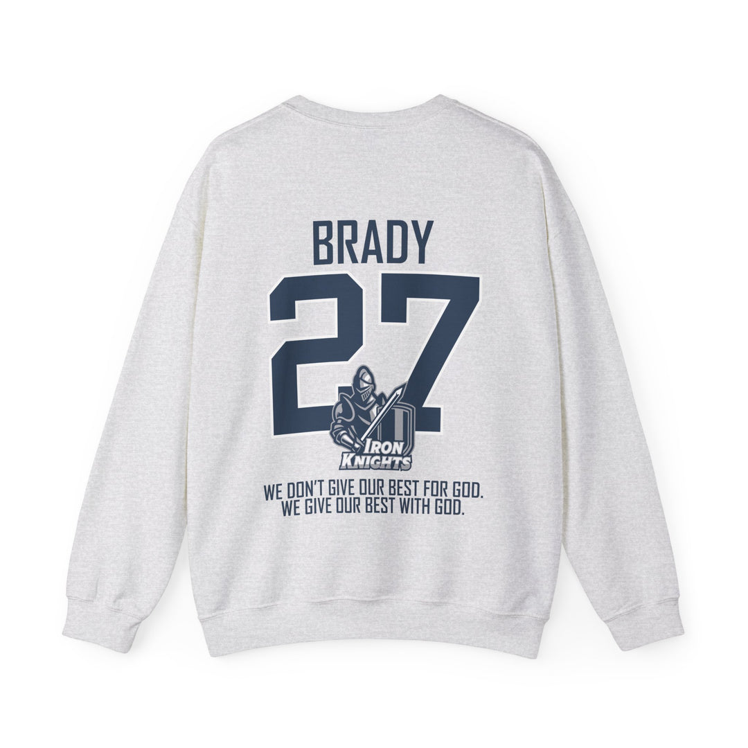 Iron Knights Adult Unisex Crewneck Sweatshirt w/Name, Number &amp; Bible Verse - All White or Blue Design