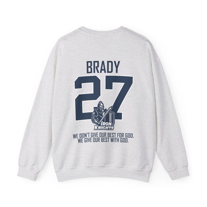 Iron Knights Adult Unisex Crewneck Sweatshirt w/Name, Number &amp; Bible Verse - All White or Blue Design