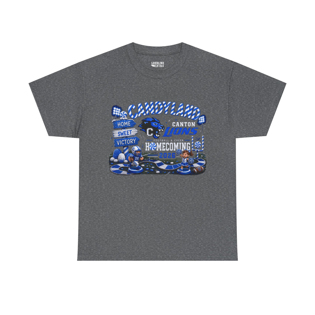 Canton Lions Football &amp; Cheer Unisex Adult Gildan Standard T-Shirt - Homecoming Candyland Design