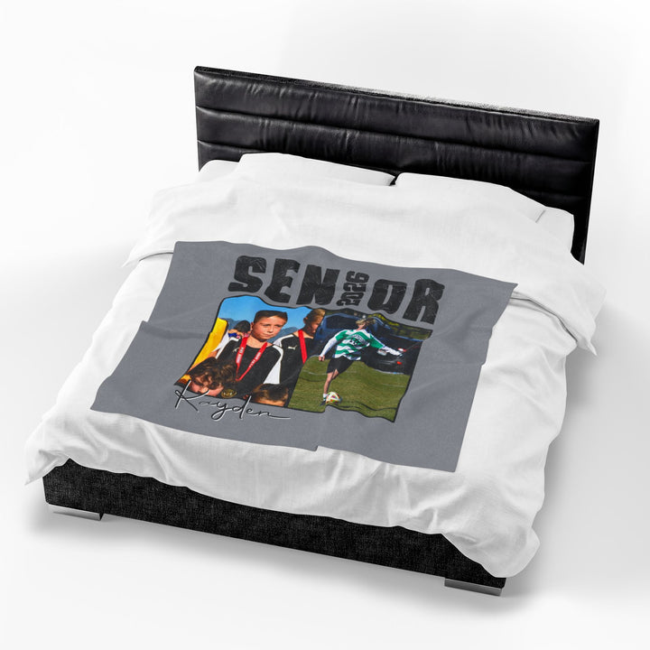 Senior Then vs Now Photo &amp; Name - Velveteen Plush Blanket