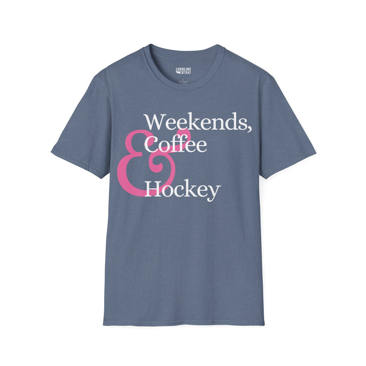 Weekends Coffee &amp; Hockey Pink Design Unisex Adult T-Shirt