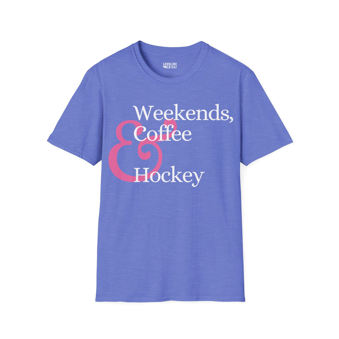 Weekends Coffee &amp; Hockey Pink Design Unisex Adult T-Shirt