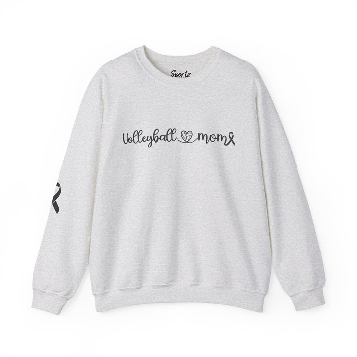 Cancer Collection Pick Your Sport Mom Ribbon &amp; Heart Adult Unisex Crewneck Sweatshirt w/Ribbon on Sleeve