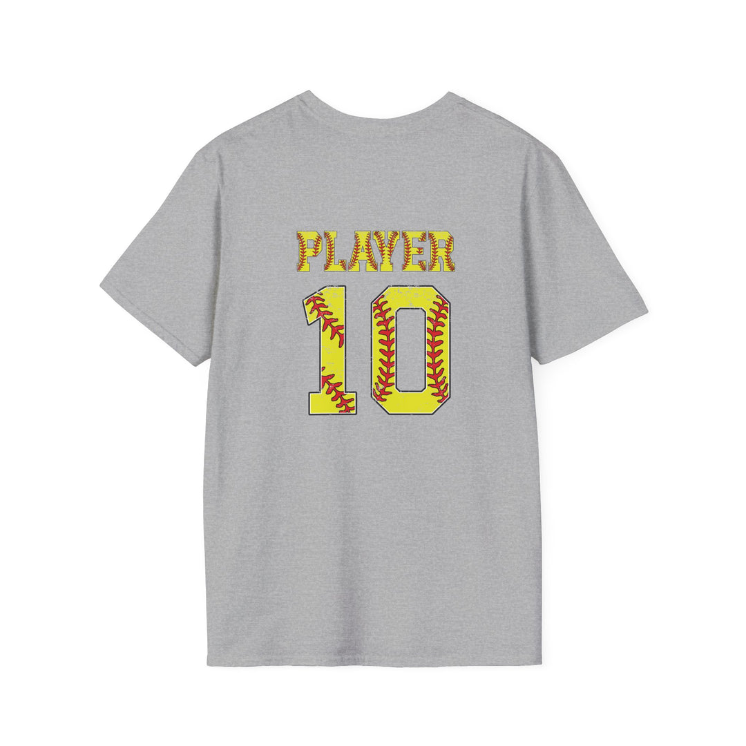Virginia Divine Sports Unisex Adult T-Shirt - Softball Pattern Design w/Name &amp; Number on back