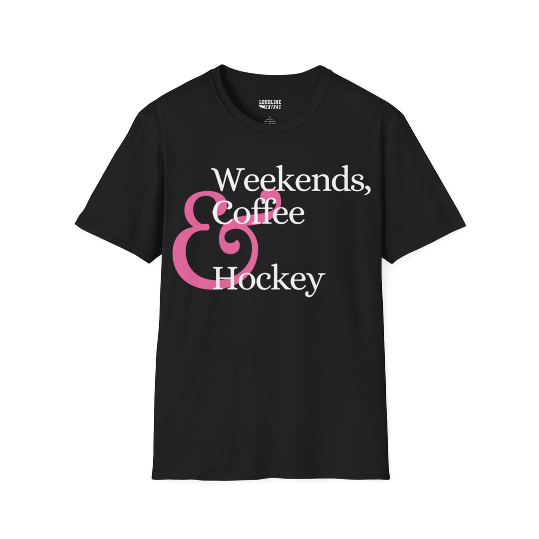 Weekends Coffee &amp; Hockey Pink Design Unisex Adult T-Shirt