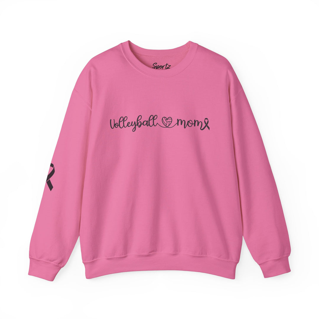 Cancer Collection Pick Your Sport Mom Ribbon &amp; Heart Adult Unisex Crewneck Sweatshirt w/Ribbon on Sleeve