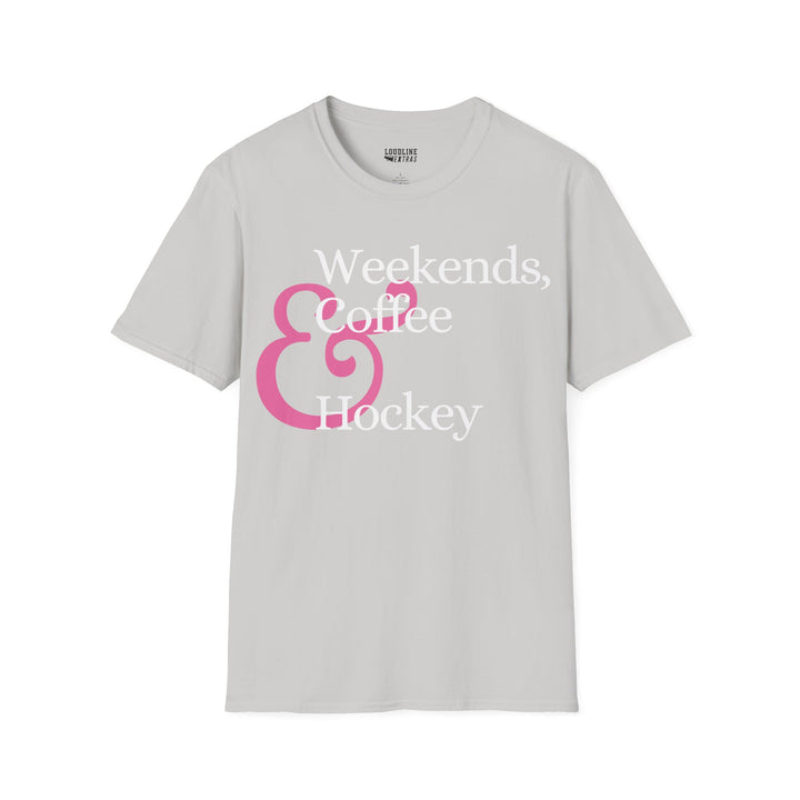 Weekends Coffee &amp; Hockey Pink Design Unisex Adult T-Shirt