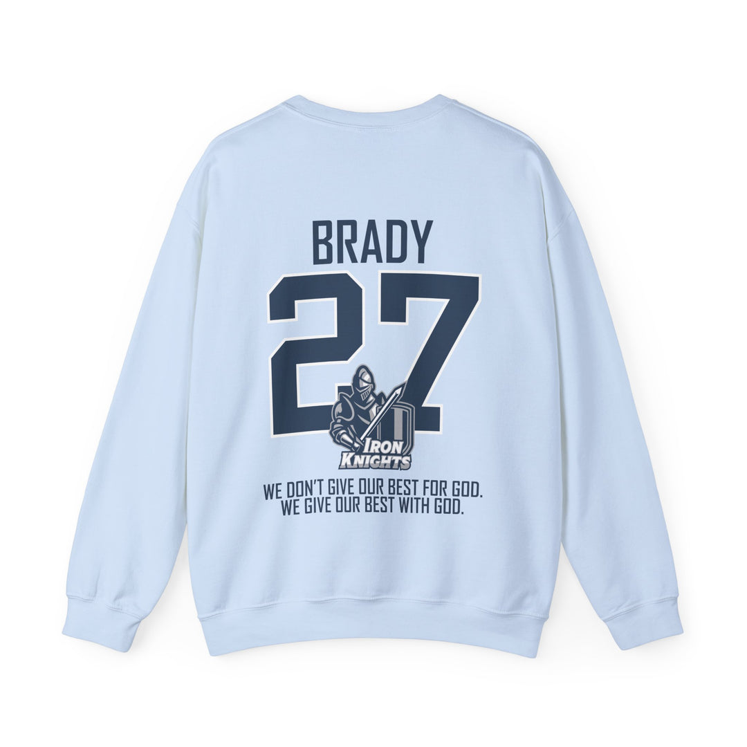 Iron Knights Adult Unisex Crewneck Sweatshirt w/Name, Number &amp; Bible Verse - All White or Blue Design