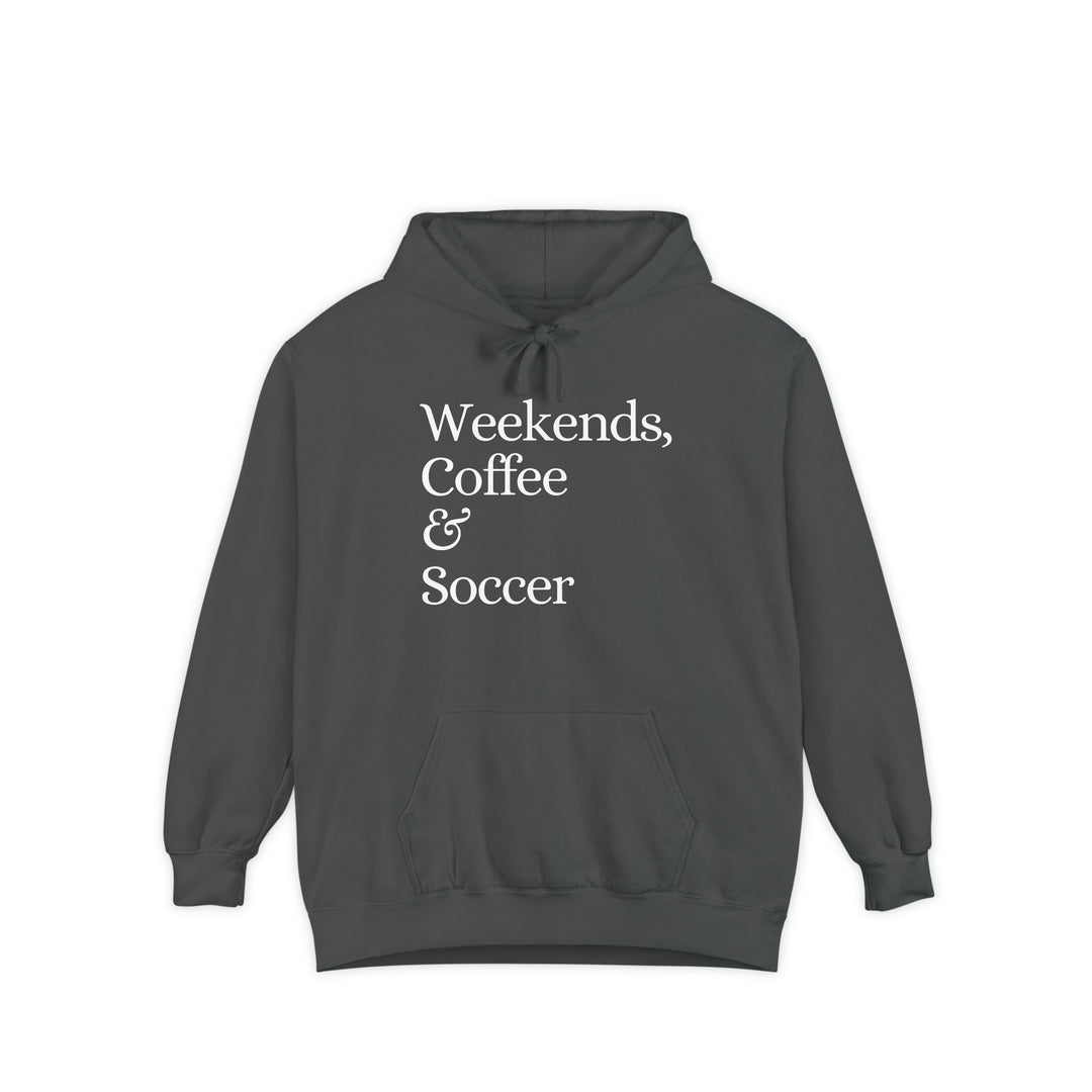 Weekends Coffee &amp; Soccer Unisex Adult Premium Hooded Sweatshirt