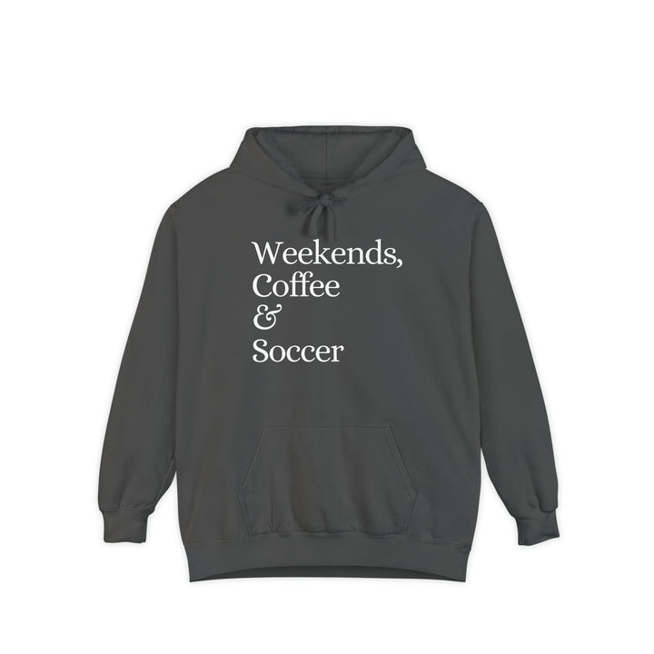 Weekends Coffee &amp; Soccer Unisex Adult Premium Hooded Sweatshirt