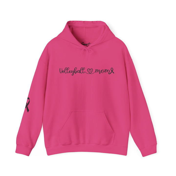 Cancer Collection Pick Your Sport Mom Ribbon &amp; Heart Adult Unisex Hooded Sweatshirt w/Ribbon on Sleeve