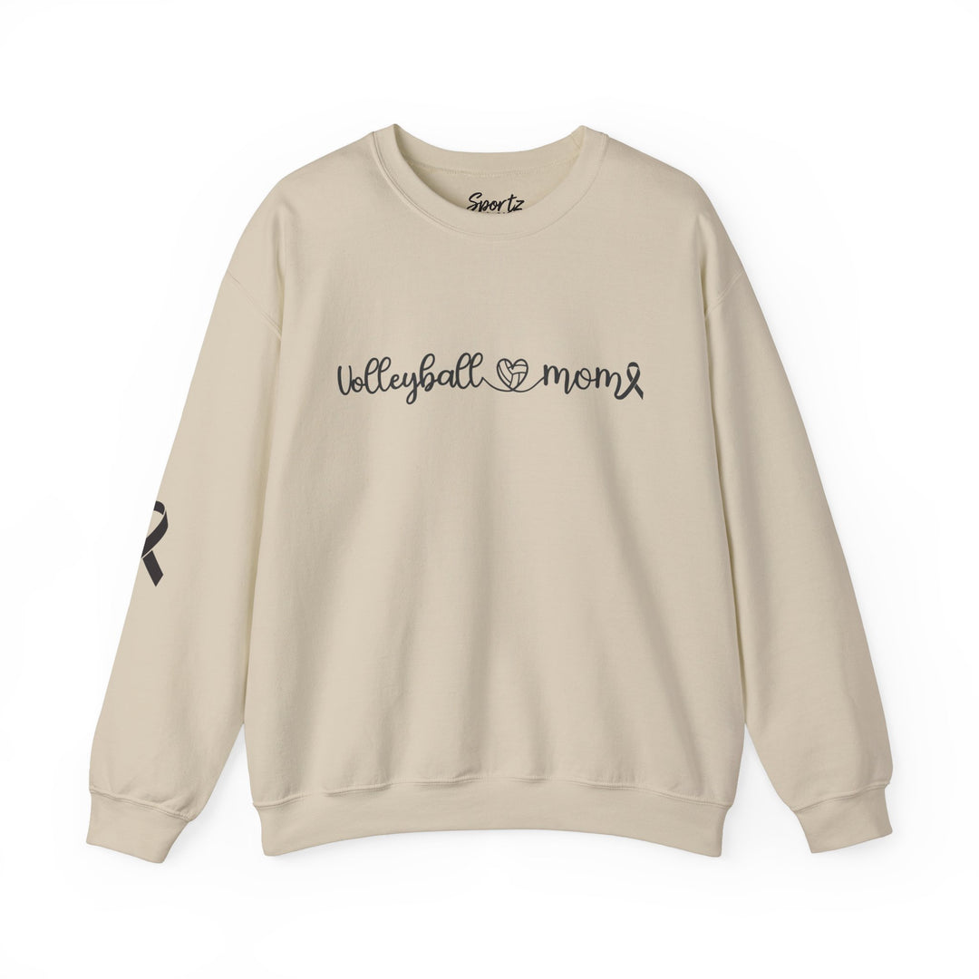 Cancer Collection Pick Your Sport Mom Ribbon &amp; Heart Adult Unisex Crewneck Sweatshirt w/Ribbon on Sleeve