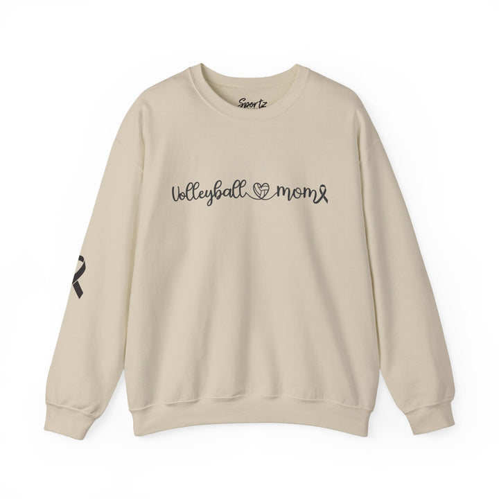 Cancer Collection Pick Your Sport Mom Ribbon &amp; Heart Adult Unisex Crewneck Sweatshirt w/Ribbon on Sleeve