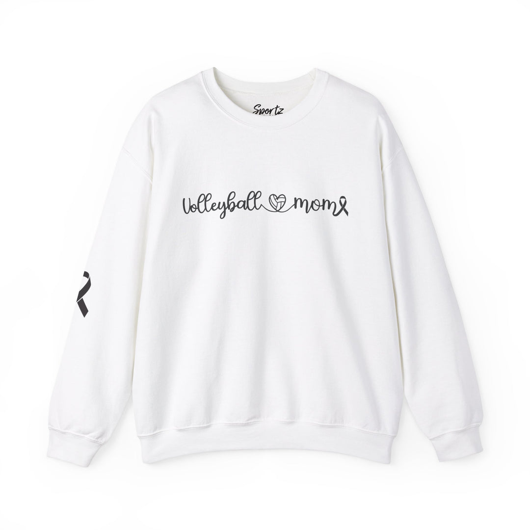 Cancer Collection Pick Your Sport Mom Ribbon &amp; Heart Adult Unisex Crewneck Sweatshirt w/Ribbon on Sleeve