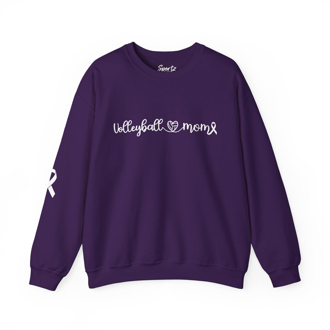 Cancer Collection Pick Your Sport Mom Ribbon &amp; Heart Adult Unisex Crewneck Sweatshirt w/Ribbon on Sleeve