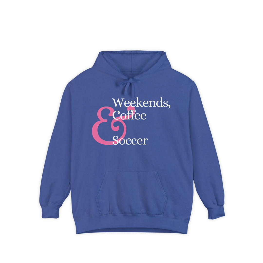 Weekends Soccer &amp; Coffee Pink Design Unisex Adult Premium Hooded Sweatshirt