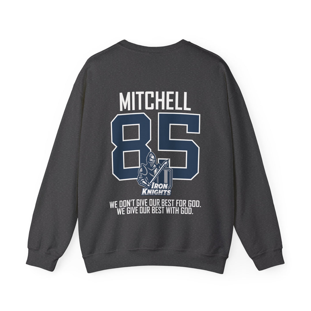 Iron Knights Adult Unisex Crewneck Sweatshirt w/Name, Number &amp; Bible Verse - All White or Blue Design