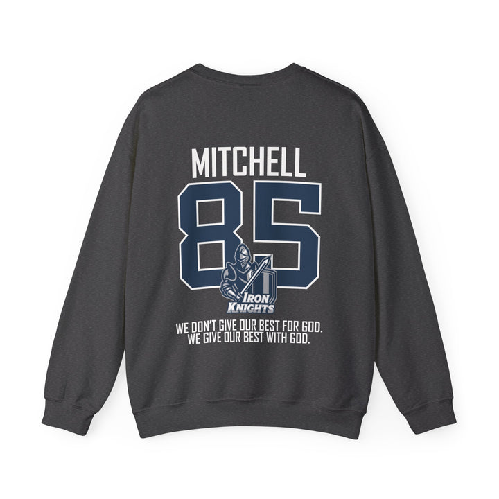Iron Knights Adult Unisex Crewneck Sweatshirt w/Name, Number &amp; Bible Verse - All White or Blue Design