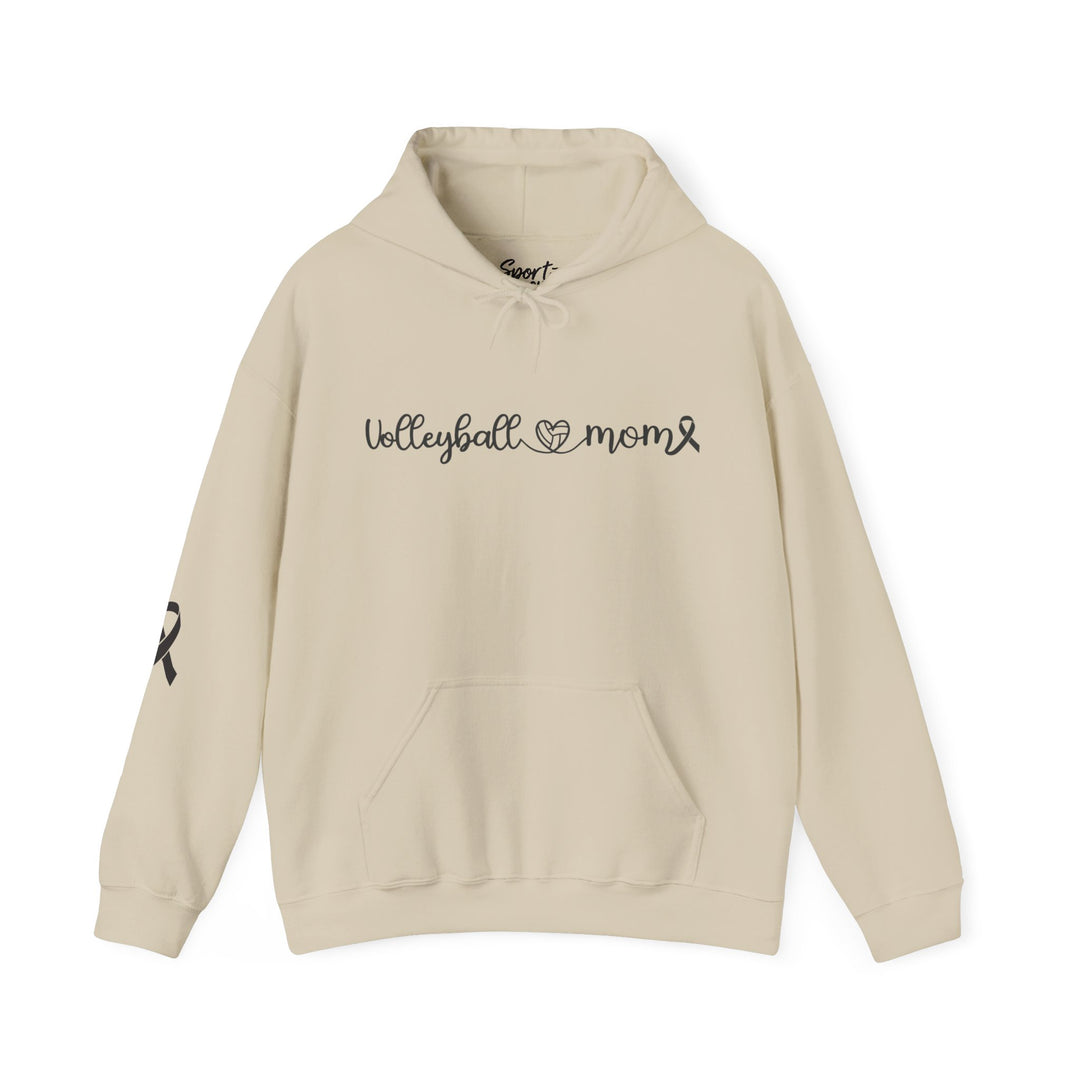 Cancer Collection Pick Your Sport Mom Ribbon &amp; Heart Adult Unisex Hooded Sweatshirt w/Ribbon on Sleeve