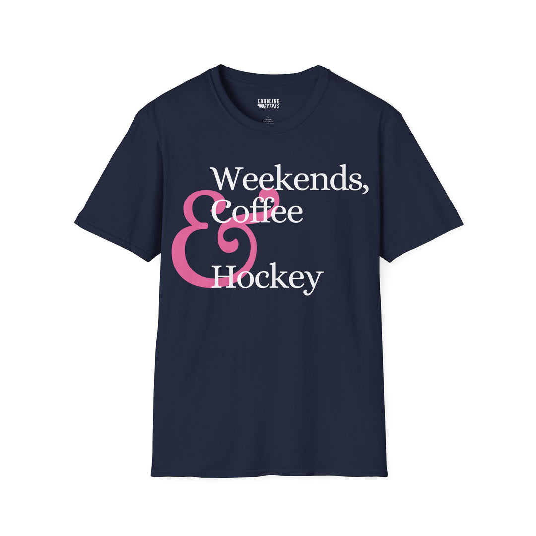 Weekends Coffee &amp; Hockey Pink Design Unisex Adult T-Shirt