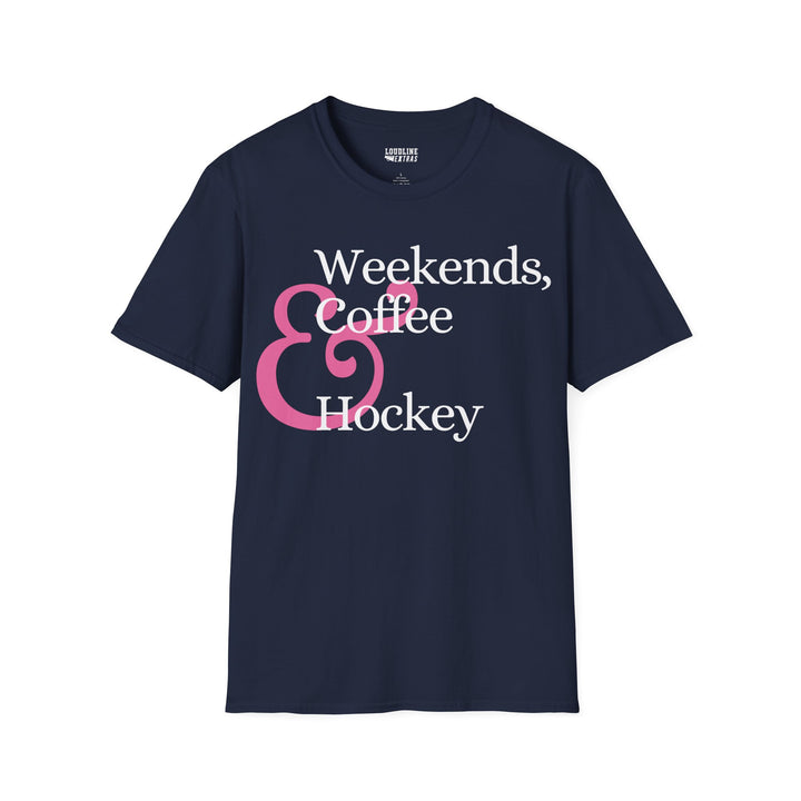 Weekends Coffee &amp; Hockey Pink Design Unisex Adult T-Shirt