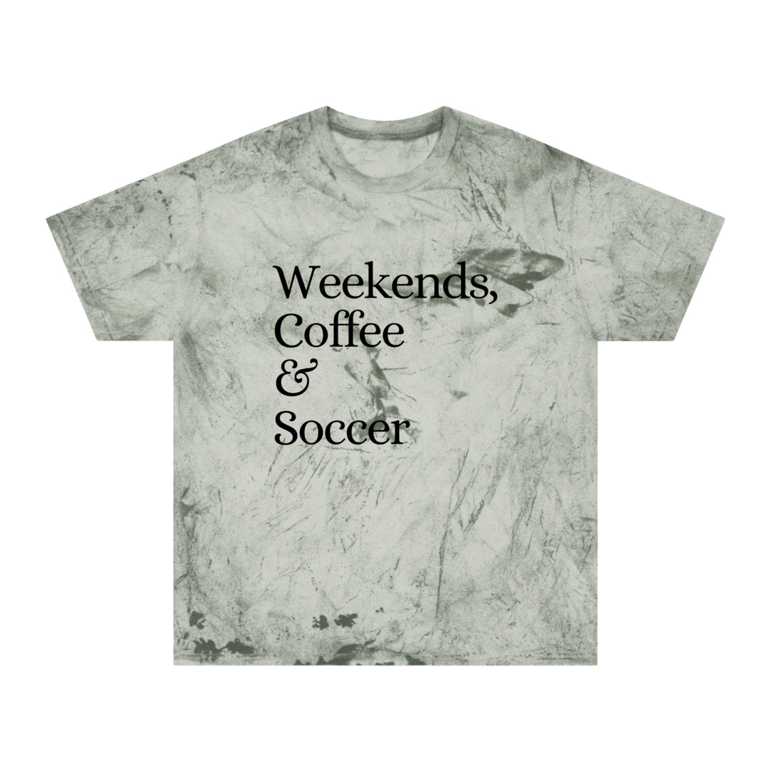 Weekends Coffee &amp; Soccer Adult Unisex Colorblast T-Shirt