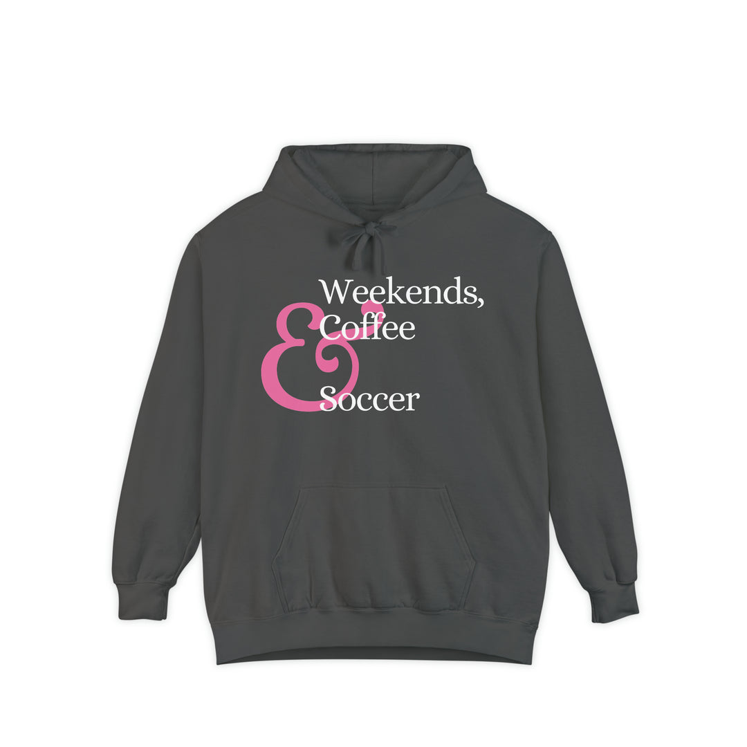 Weekends Soccer &amp; Coffee Pink Design Unisex Adult Premium Hooded Sweatshirt