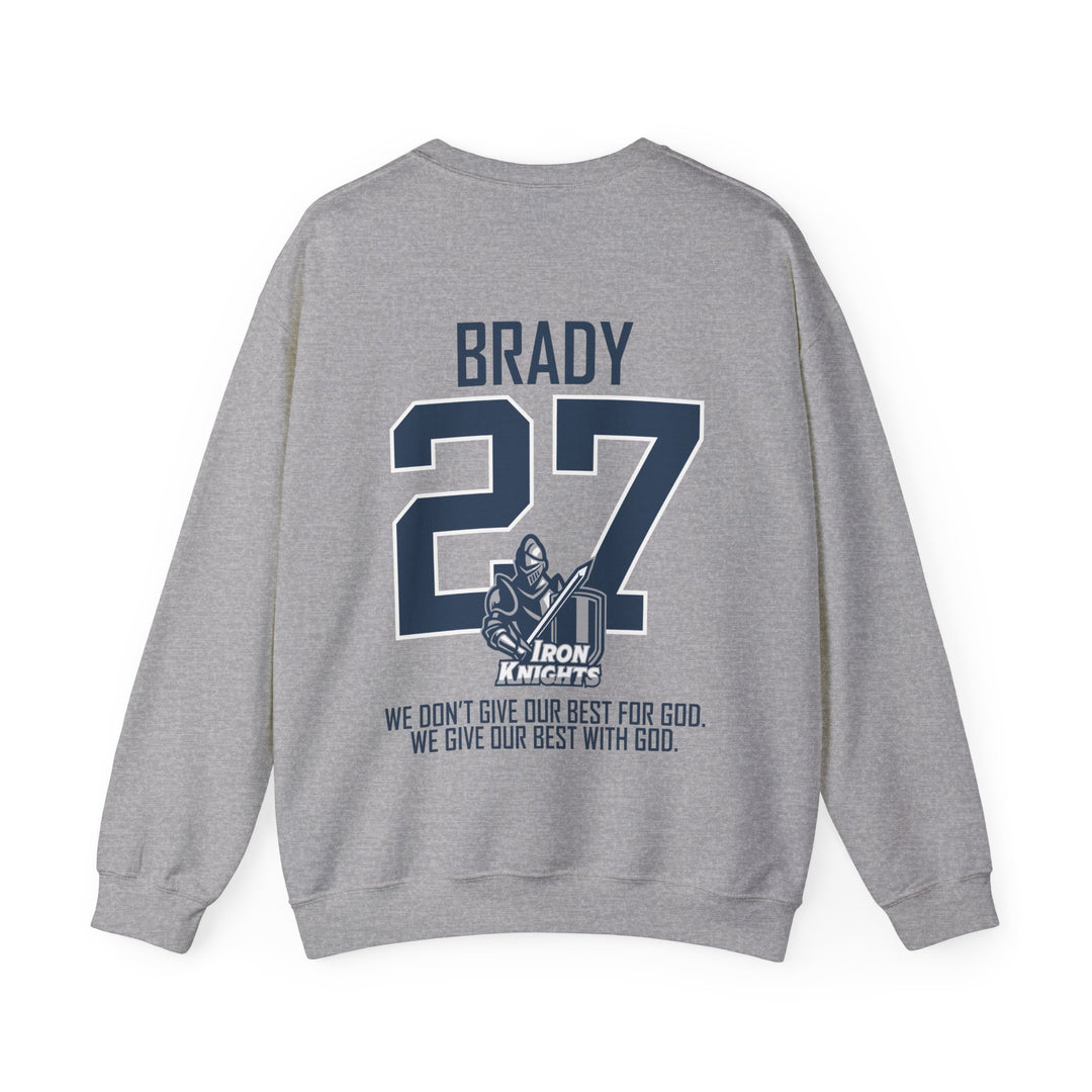 Iron Knights Adult Unisex Crewneck Sweatshirt w/Name, Number &amp; Bible Verse - All White or Blue Design