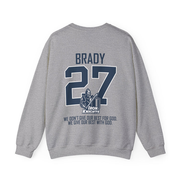 Iron Knights Adult Unisex Crewneck Sweatshirt w/Name, Number &amp; Bible Verse - All White or Blue Design