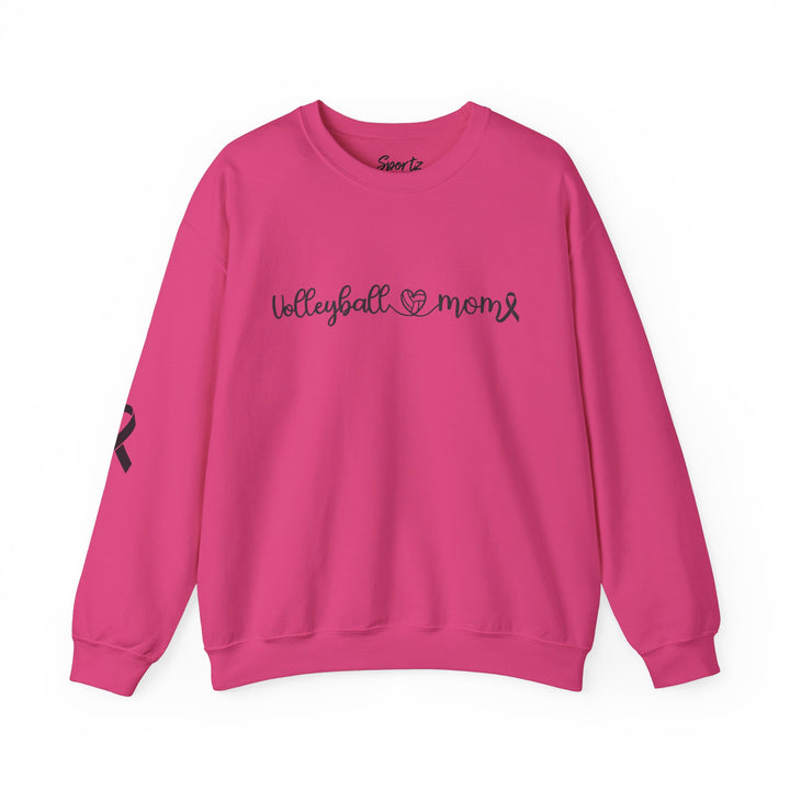 Cancer Collection Pick Your Sport Mom Ribbon &amp; Heart Adult Unisex Crewneck Sweatshirt w/Ribbon on Sleeve