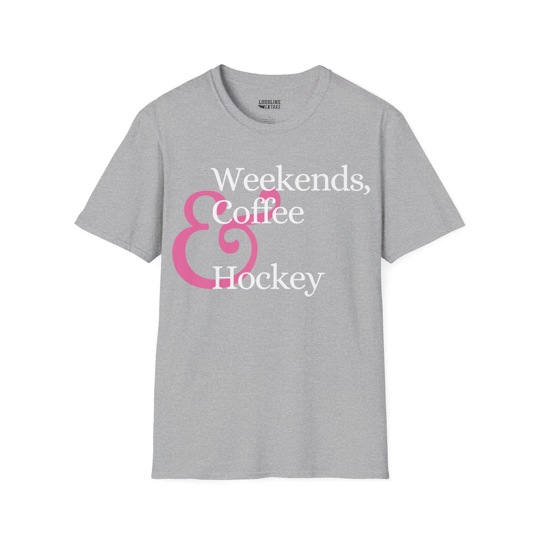 Weekends Coffee &amp; Hockey Pink Design Unisex Adult T-Shirt