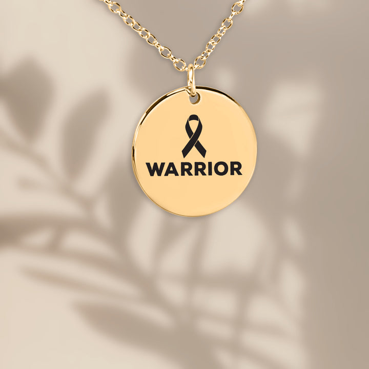 Warrior &amp; Cancer Ribbon Design Coin Necklace