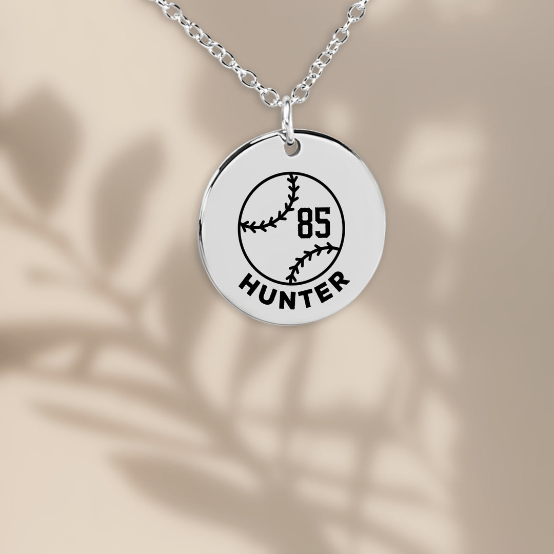 Baseball Custom Name &amp; Number Coin Necklace