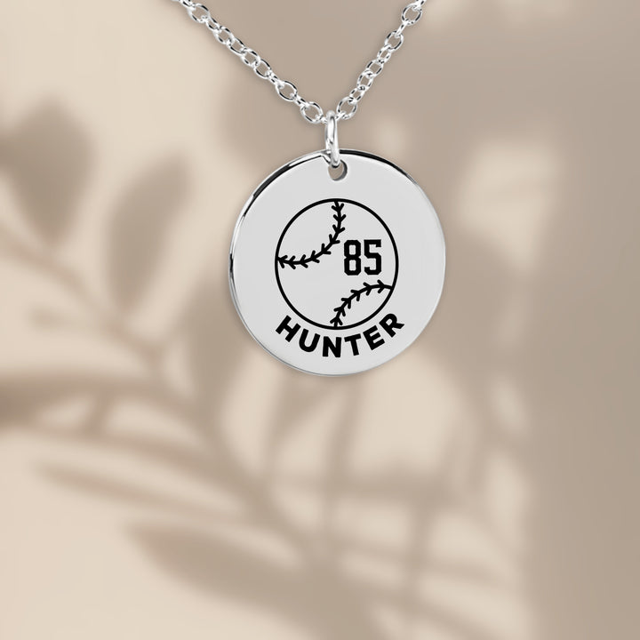 Baseball Custom Name &amp; Number Coin Necklace