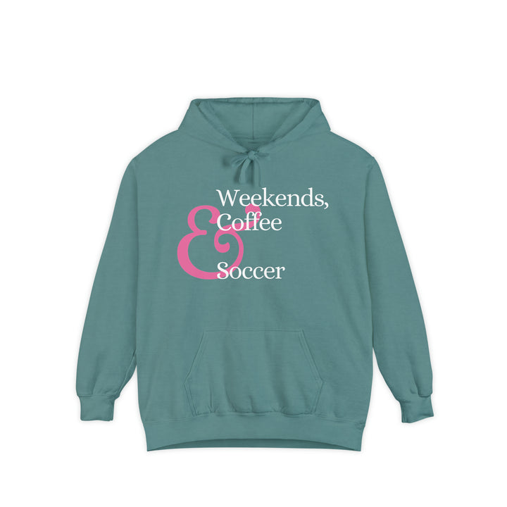 Weekends Soccer &amp; Coffee Pink Design Unisex Adult Premium Hooded Sweatshirt