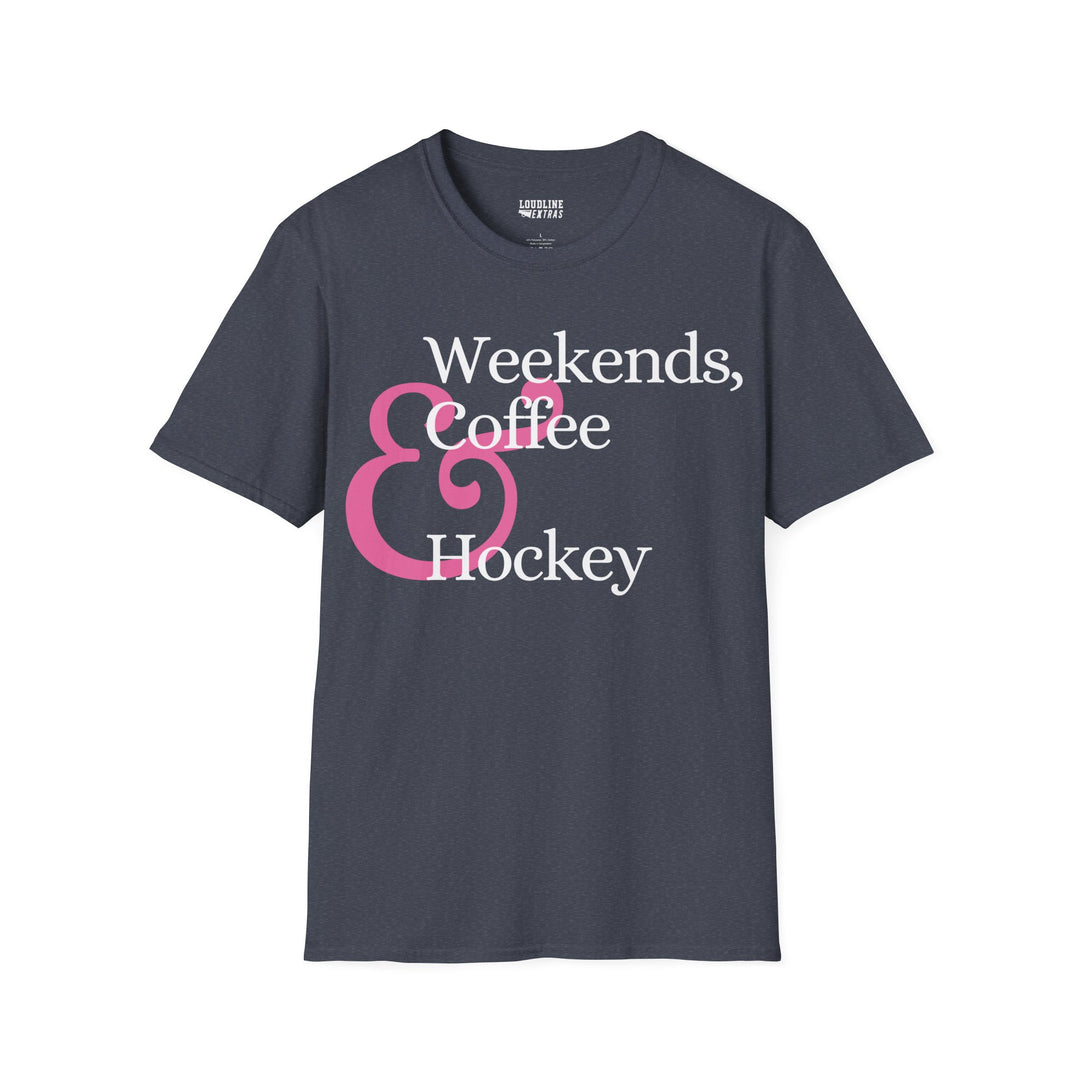 Weekends Coffee &amp; Hockey Pink Design Unisex Adult T-Shirt