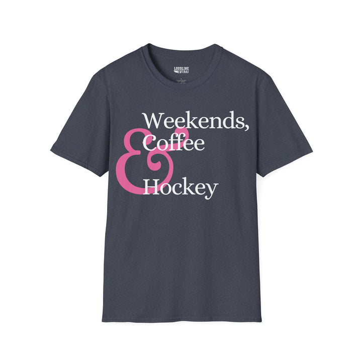 Weekends Coffee &amp; Hockey Pink Design Unisex Adult T-Shirt