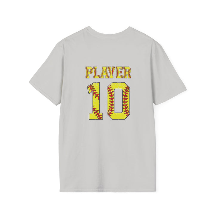 Virginia Divine Sports Unisex Adult T-Shirt - Softball Pattern Design w/Name &amp; Number on back