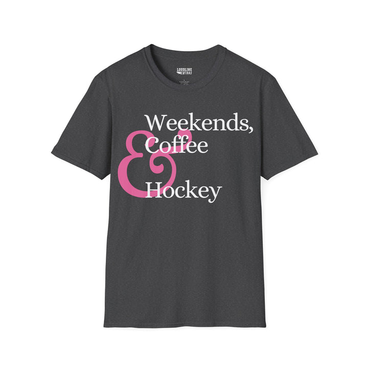 Weekends Coffee &amp; Hockey Pink Design Unisex Adult T-Shirt