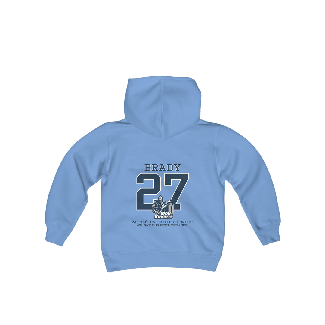 Iron Knights Youth Hooded Sweatshirt W/Name, Number &amp; Bible Verse- Block Design