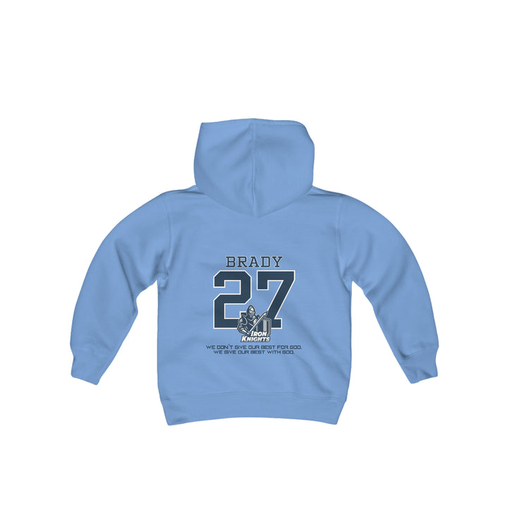 Iron Knights Youth Hooded Sweatshirt W/Name, Number &amp; Bible Verse- Block Design