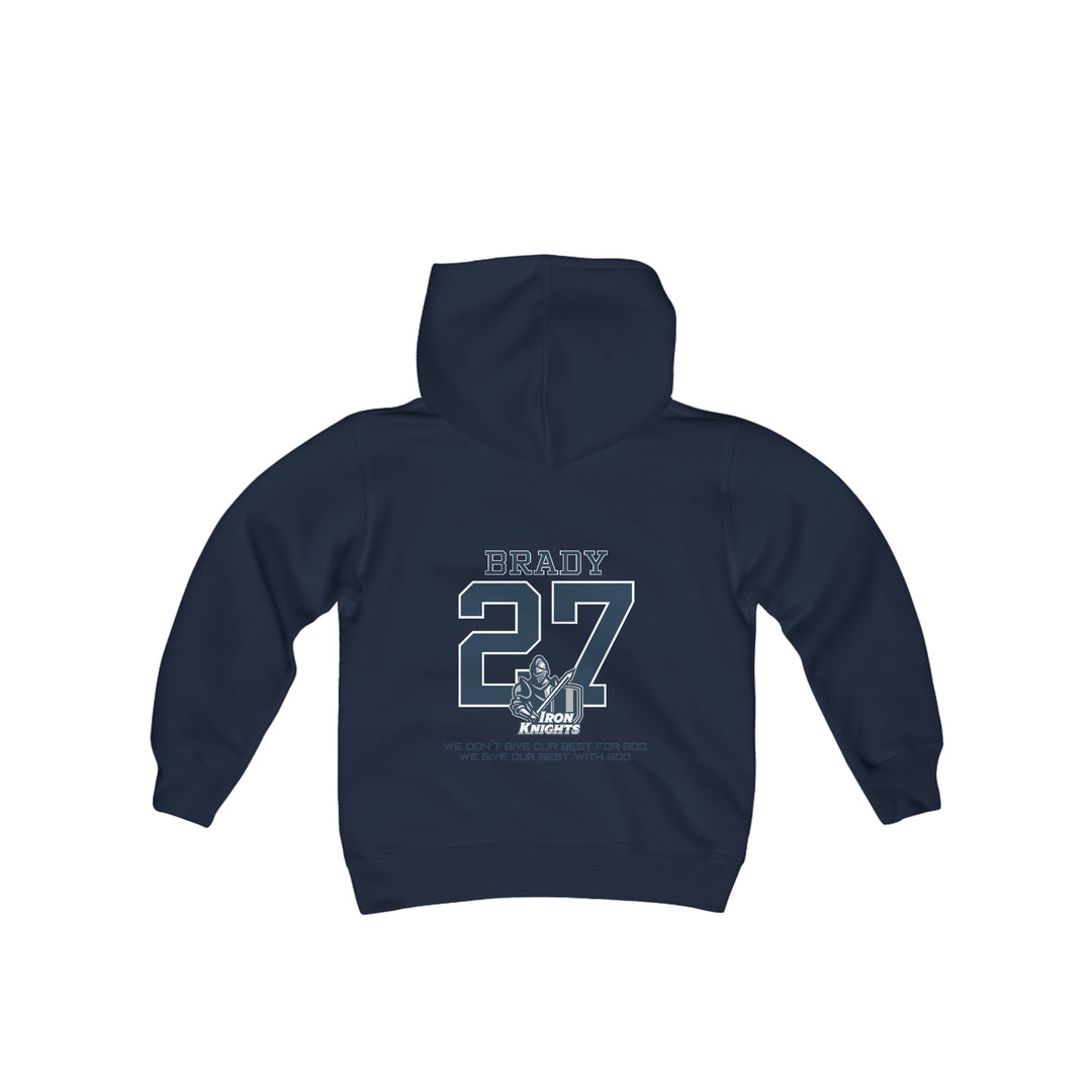 Iron Knights Youth Hooded Sweatshirt W/Name, Number &amp; Bible Verse- Block Design