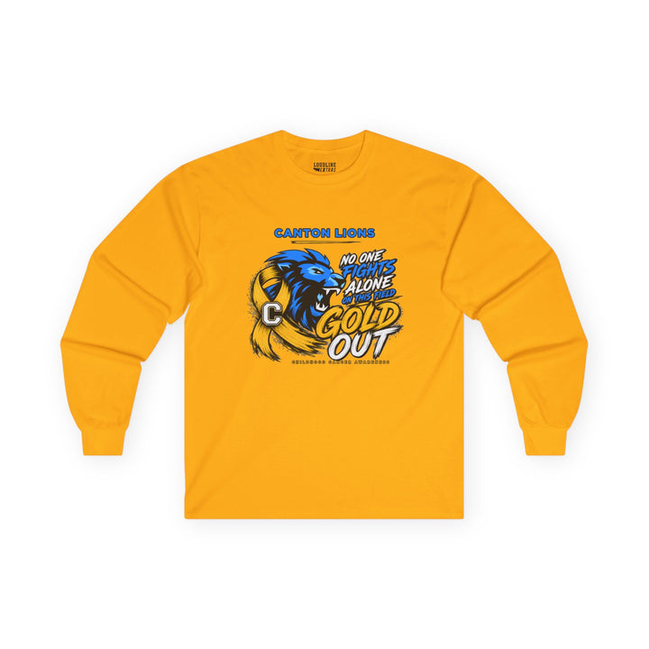 Canton Lions Football &amp; Cheer Unisex Adult Gildan Standard Long Sleeve - Gold Out Design
