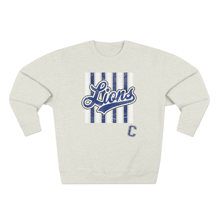 Canton Lions Football &amp; Cheer Unisex Adult Premium Crewneck Sweatshirt - Striped Design