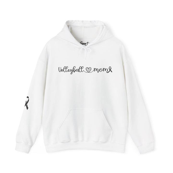 Cancer Collection Pick Your Sport Mom Ribbon &amp; Heart Adult Unisex Hooded Sweatshirt w/Ribbon on Sleeve