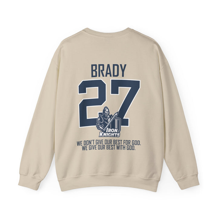 Iron Knights Adult Unisex Crewneck Sweatshirt w/Name, Number &amp; Bible Verse - All White or Blue Design