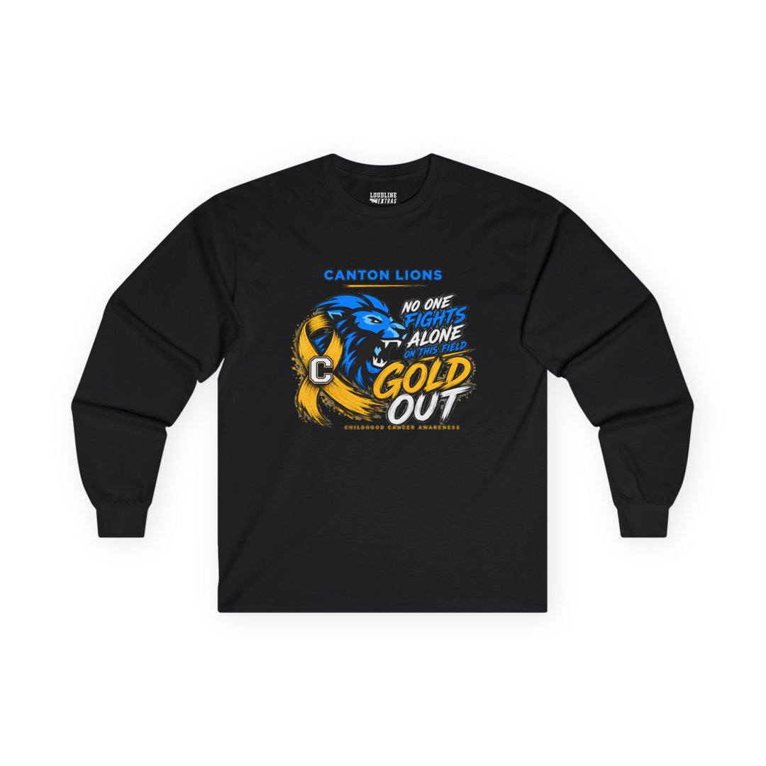 Canton Lions Football &amp; Cheer Unisex Adult Gildan Standard Long Sleeve - Gold Out Design