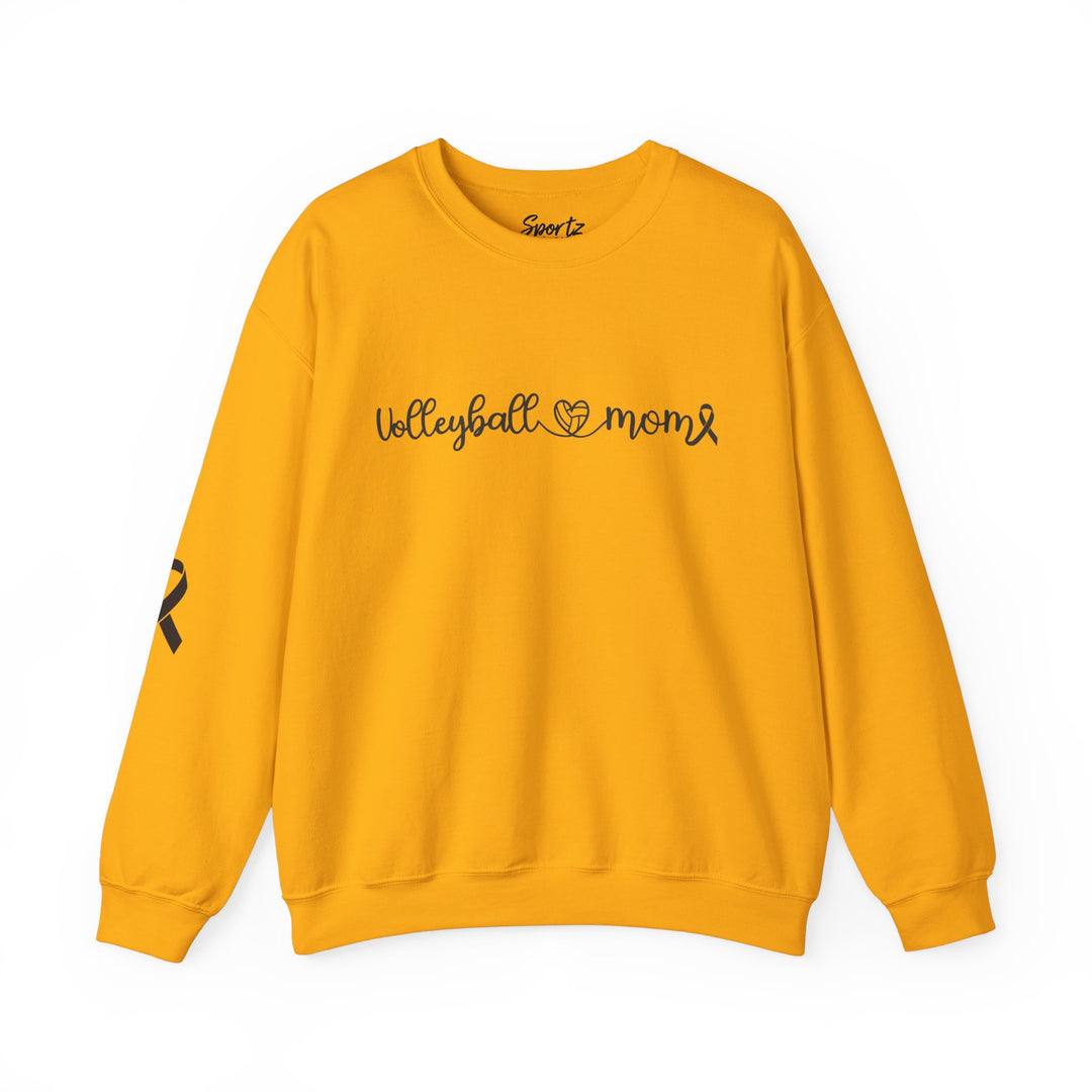 Cancer Collection Pick Your Sport Mom Ribbon &amp; Heart Adult Unisex Crewneck Sweatshirt w/Ribbon on Sleeve