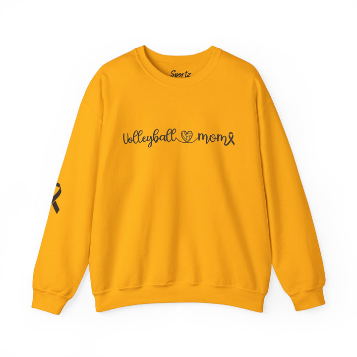 Cancer Collection Pick Your Sport Mom Ribbon &amp; Heart Adult Unisex Crewneck Sweatshirt w/Ribbon on Sleeve
