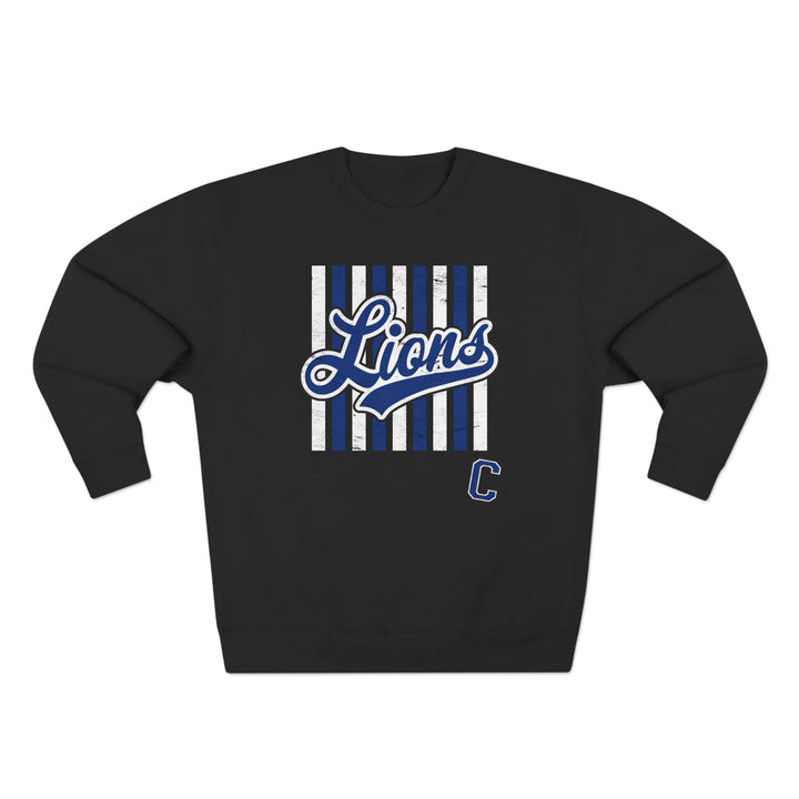 Canton Lions Football &amp; Cheer Unisex Adult Premium Crewneck Sweatshirt - Striped Design